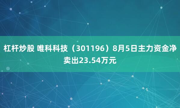 杠杆炒股 唯科科技（301196）8月5日主力资金净卖出23.54万元